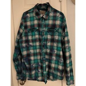 Guess Dillion Plaid Shirt Men XL Cotton Slim Fit Long Sleeve Tie Die Button Blue